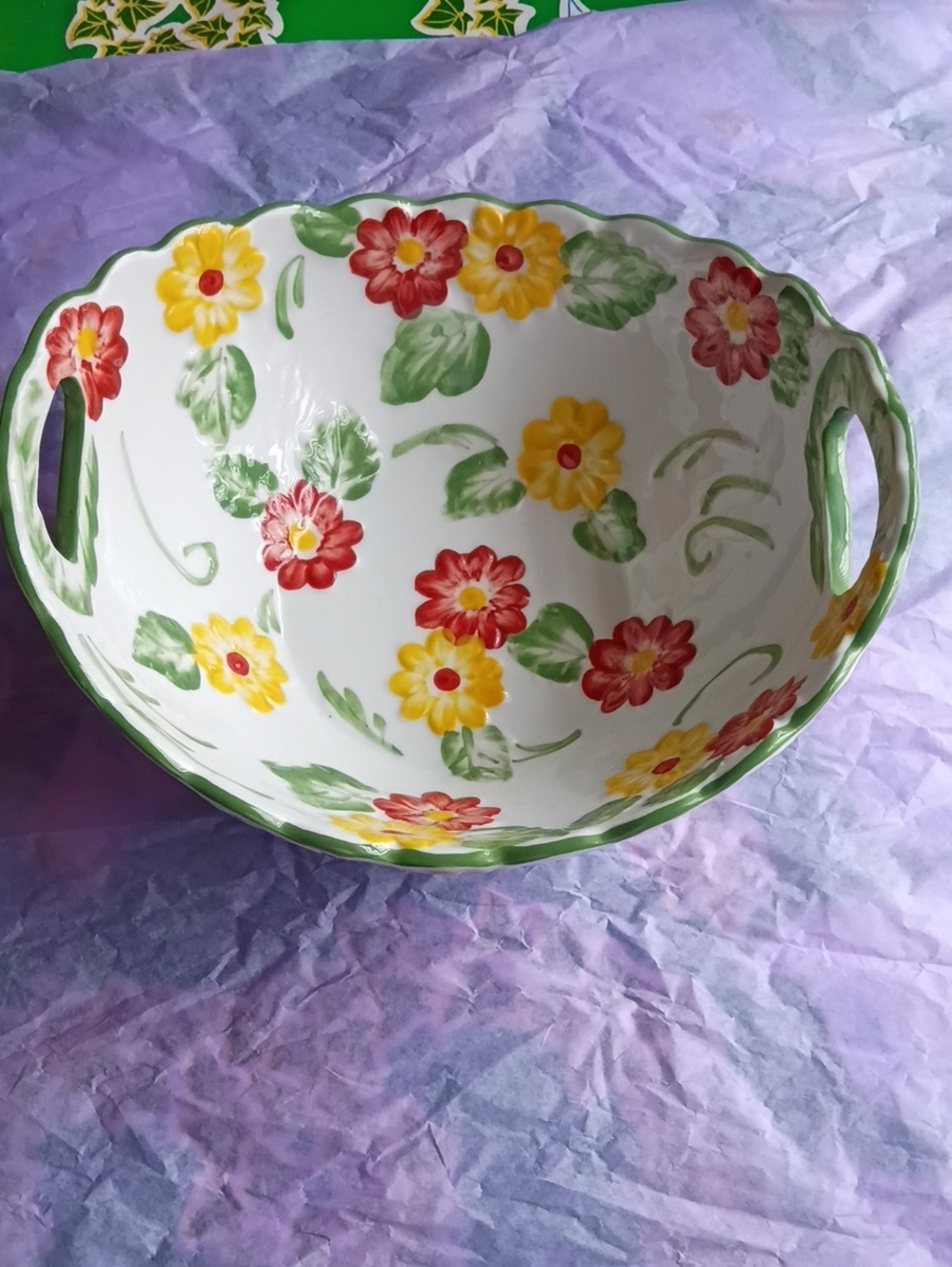 Temp-Tations Hand-Painted Floral Bowl in White, Yellow & Red